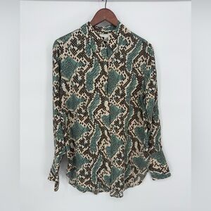 Topshop Teal and Black Patterned Button Down Shirt 0038